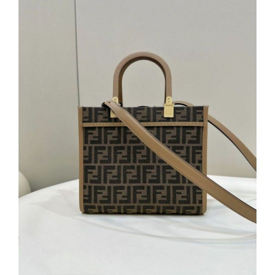 Replica Borsa Fendi Sunshine Small Shopper Tote FF in tessuto jacquard Marrone