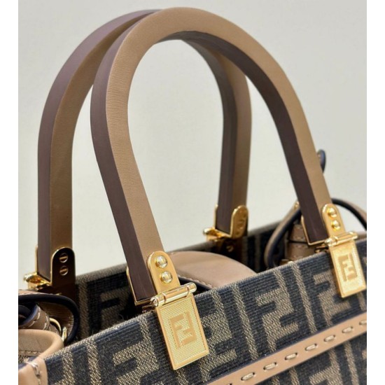 Replica Borsa Fendi Sunshine Small Shopper Tote FF in tessuto jacquard Marrone