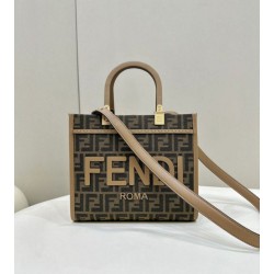 Replica Borsa Fendi Sunshine Small Shopper Tote FF in tessuto jacquard Marrone
