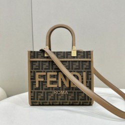 Replica Borsa Fendi Sunshine Small Shopper Tote FF in tessuto jacquard Marrone