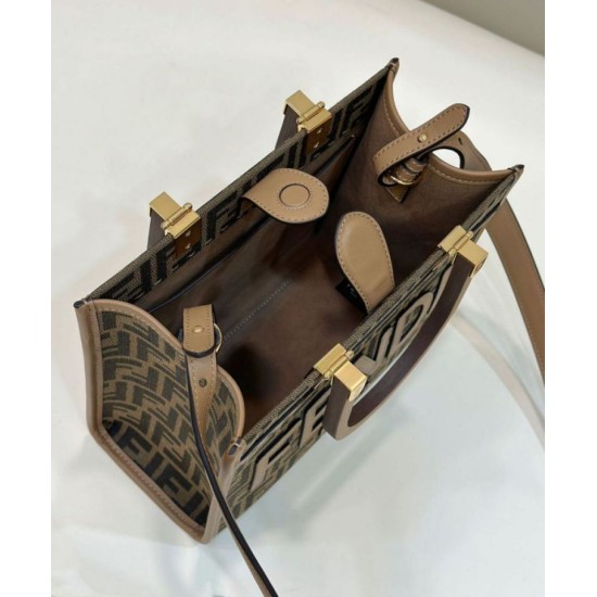 Replica Borsa Fendi Sunshine Small Shopper Tote FF in tessuto jacquard Marrone