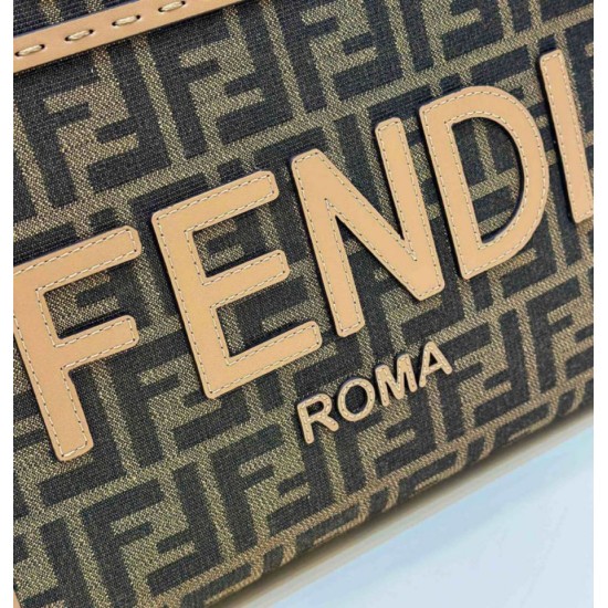 Replica Borsa Fendi Sunshine Small Shopper Tote FF in tessuto jacquard Marrone
