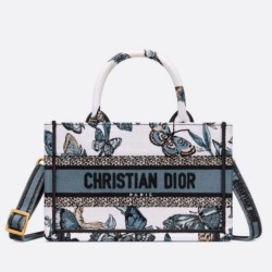 Replica Dior Mini Book Tote con tracolla Toile de Jouy Mexico Ricamo Blu