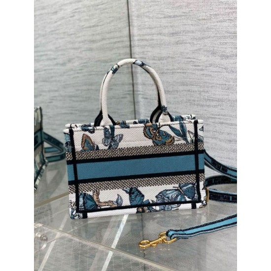 Replica Dior Mini Book Tote con tracolla Toile de Jouy Mexico Ricamo Blu