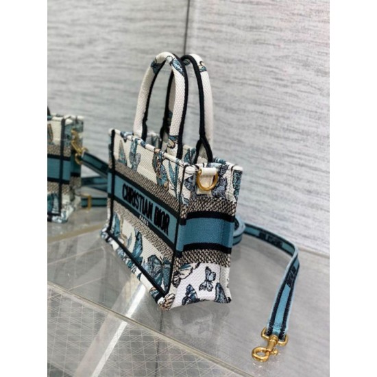 Replica Dior Mini Book Tote con tracolla Toile de Jouy Mexico Ricamo Blu