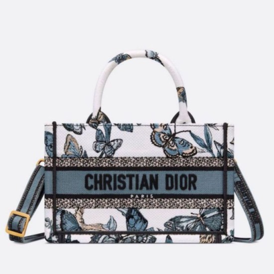 Replica Dior Mini Book Tote con tracolla Toile de Jouy Mexico Ricamo Blu
