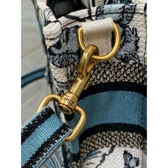 Replica Dior Mini Book Tote con tracolla Toile de Jouy Mexico Ricamo Blu