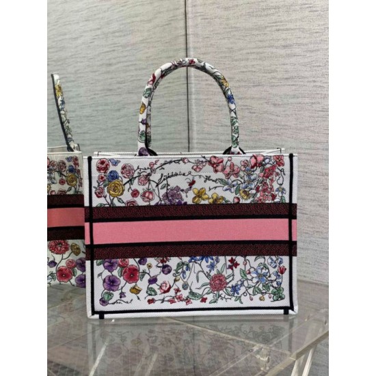 Replica Borsa tote media Dior Book Tote multicolore con ricamo Florilegio bianco
