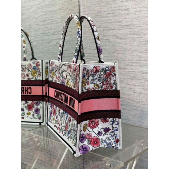 Replica Borsa tote media Dior Book Tote multicolore con ricamo Florilegio bianco