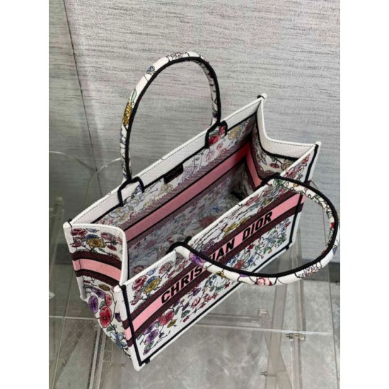 Replica Borsa tote media Dior Book Tote multicolore con ricamo Florilegio bianco