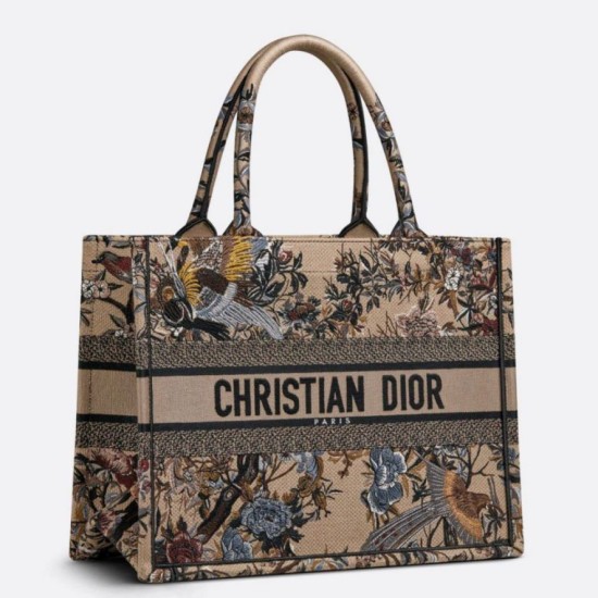 Replica Borsa tote Dior media a libro Jardin d'Hiver ricamo Beige
