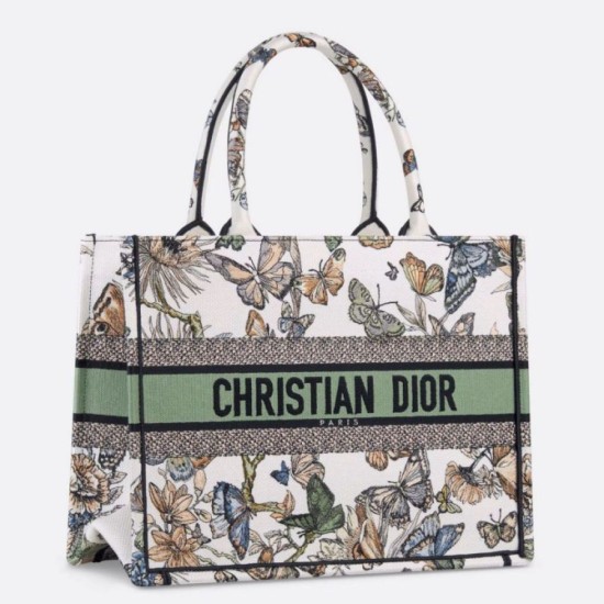 Replica Borsa tote Dior Medium Book Toile de Jouy Mexico Ricamo Bianco