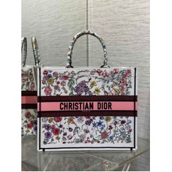 Replica Borsa Dior Large Book Tote Bag Multicolor Florilegio Ricamo Bianco