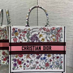 Replica Borsa Dior Large Book Tote Bag Multicolor Florilegio Ricamo Bianco
