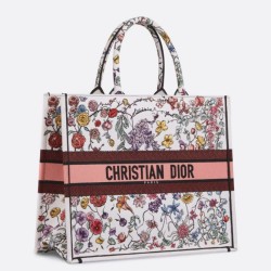 Replica Borsa Dior Large Book Tote Bag Multicolor Florilegio Ricamo Bianco
