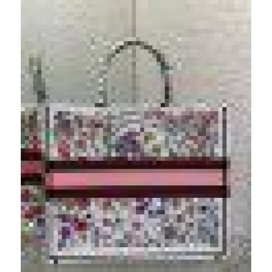 Replica Borsa Dior Large Book Tote Bag Multicolor Florilegio Ricamo Bianco