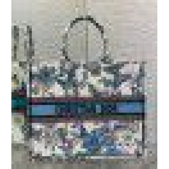 Replica Borsa tote grande per libri Dior Toile de Jouy Mexico ricamo bianco/blu