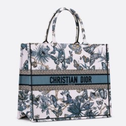 Replica Borsa tote grande per libri Dior Toile de Jouy Mexico ricamo bianco/blu