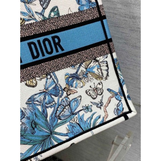 Replica Borsa tote grande per libri Dior Toile de Jouy Mexico ricamo bianco/blu