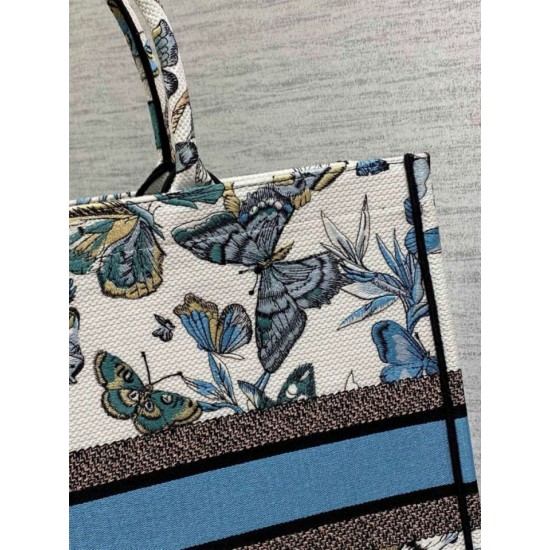 Replica Borsa tote grande per libri Dior Toile de Jouy Mexico ricamo bianco/blu