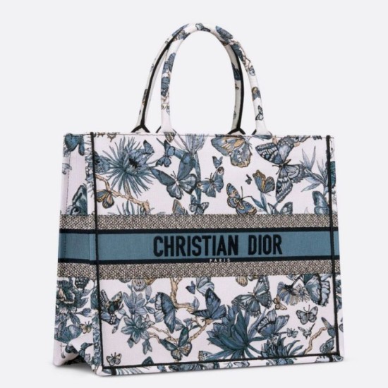 Replica Borsa tote grande per libri Dior Toile de Jouy Mexico ricamo bianco/blu
