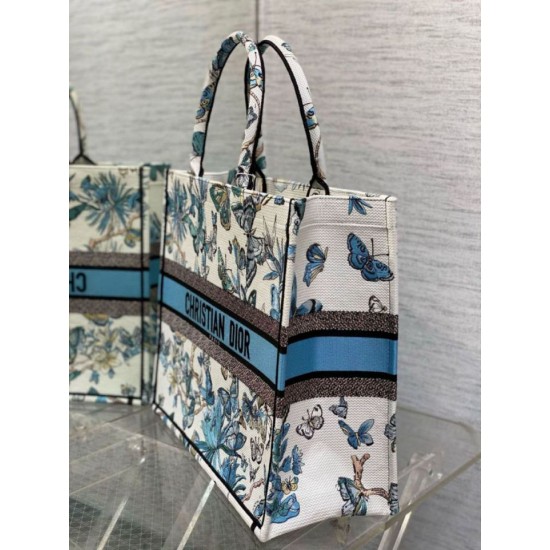 Replica Borsa tote grande per libri Dior Toile de Jouy Mexico ricamo bianco/blu
