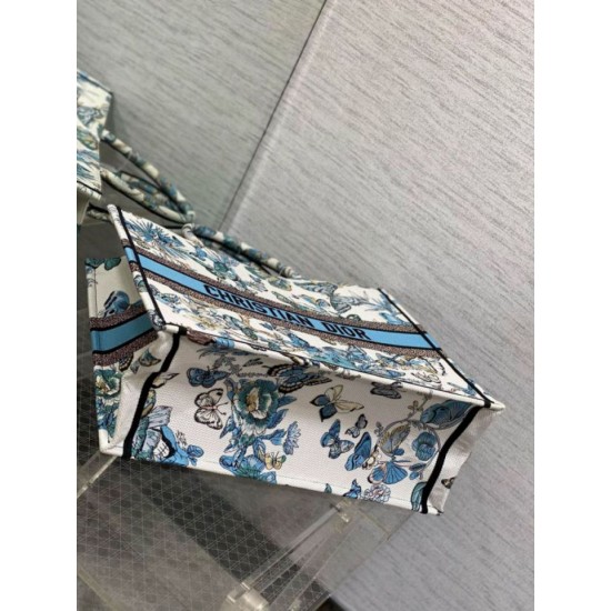 Replica Borsa tote grande per libri Dior Toile de Jouy Mexico ricamo bianco/blu