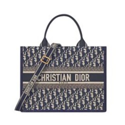 Replica Christian Dior Borsa tote media Dior Book Blu scuro Ricami Dior Oblique e pelle di vitello