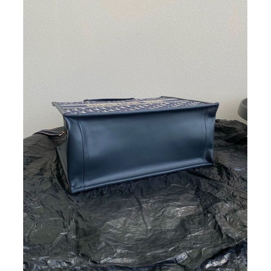 Replica Christian Dior Borsa tote media Dior Book Blu scuro Ricami Dior Oblique e pelle di vitello