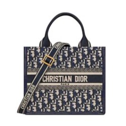 Replica Borsa tote Christian Dior piccola Dior Book Ricami Dior Oblique blu scuro e pelle di vitello