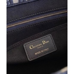Replica Borsa tote Christian Dior piccola Dior Book Ricami Dior Oblique blu scuro e pelle di vitello