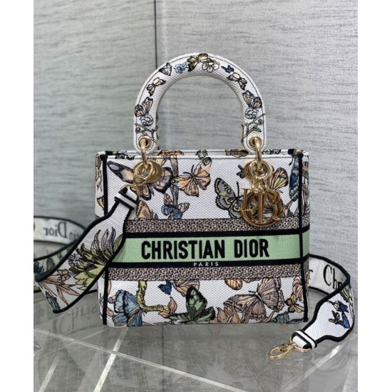 Replica Borsa Christian Dior Medium Lady D-Lite Crema con motivo Toile de Jouy Mexico bianco multicolor