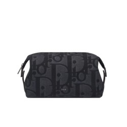 Replica Borsa da toilette Christian Dior Nero Maxi Dior Oblique jacquard Ottone con finitura rutenio Firma Dior