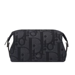 Replica Borsa da toilette Christian Dior Nero Maxi Dior Oblique jacquard Ottone con finitura rutenio Firma Dior