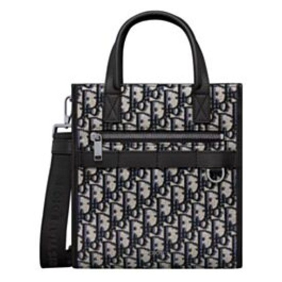 Replica Borsa da uomo Christian Dior Safari North-South Tote Blu scuro Dior Oblique jacquard