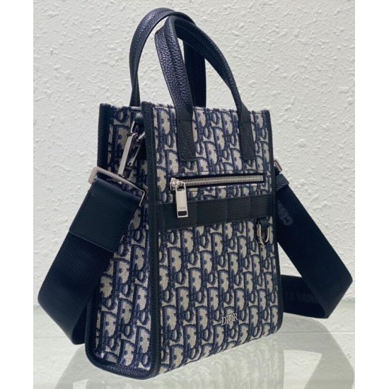 Replica Borsa da uomo Christian Dior Safari North-South Tote Blu scuro Dior Oblique jacquard
