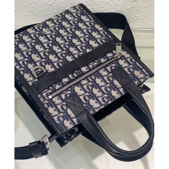 Replica Borsa da uomo Christian Dior Safari North-South Tote Blu scuro Dior Oblique jacquard
