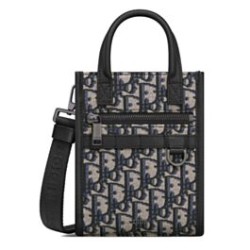 Replica Mini borsa tote Christian Dior Safari Nord-Sud Jacquard Dior Oblique blu scuro