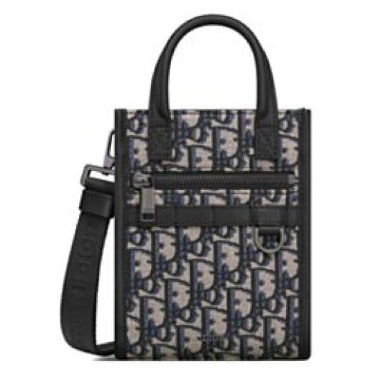Replica Mini borsa tote Christian Dior Safari Nord-Sud Jacquard Dior Oblique blu scuro