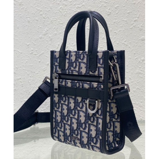 Replica Mini borsa tote Christian Dior Safari Nord-Sud Jacquard Dior Oblique blu scuro