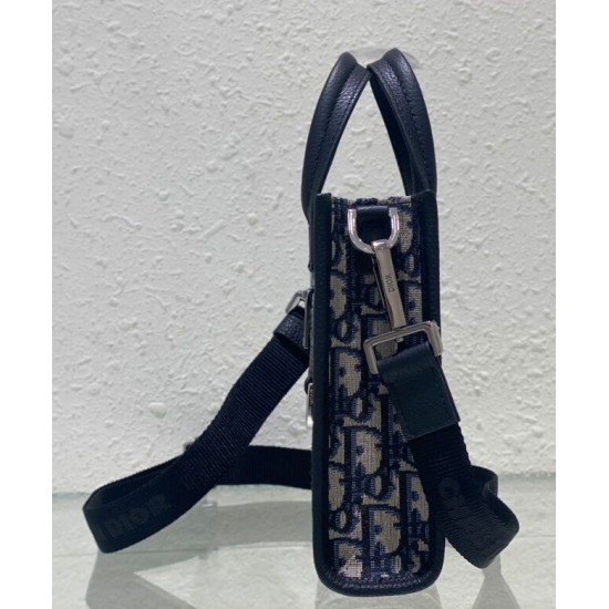 Replica Mini borsa tote Christian Dior Safari Nord-Sud Jacquard Dior Oblique blu scuro