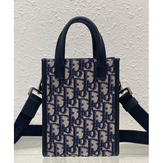 Replica Mini borsa tote Christian Dior Safari Nord-Sud Jacquard Dior Oblique blu scuro