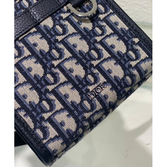 Replica Mini borsa tote Christian Dior Safari Nord-Sud Jacquard Dior Oblique blu scuro