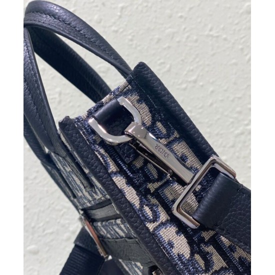 Replica Mini borsa tote Christian Dior Safari Nord-Sud Jacquard Dior Oblique blu scuro