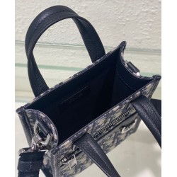 Replica Mini borsa tote Christian Dior Safari Nord-Sud Jacquard Dior Oblique blu scuro
