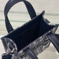 Replica Mini borsa tote Christian Dior Safari Nord-Sud Jacquard Dior Oblique blu scuro