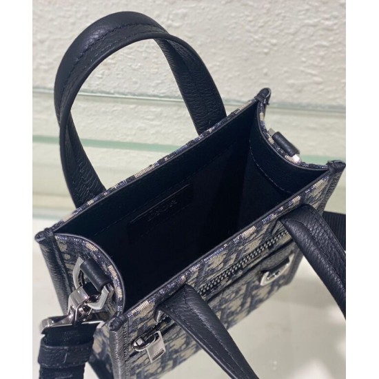 Replica Mini borsa tote Christian Dior Safari Nord-Sud Jacquard Dior Oblique blu scuro