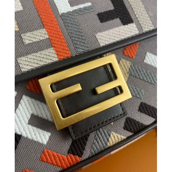 Replica Fendi Baguette Borsa Media Motivo FF Ricamato Multicolor 8BR600 Caffè
