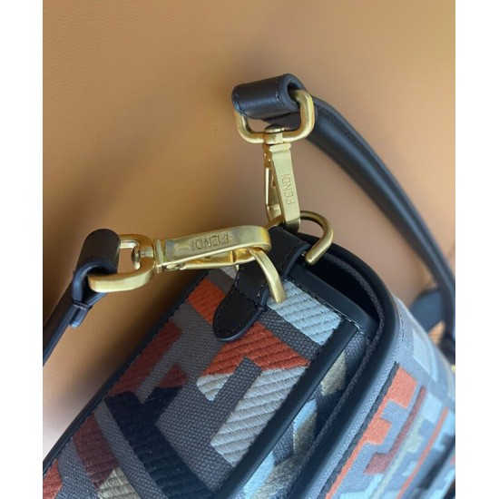 Replica Fendi Baguette Borsa Media Motivo FF Ricamato Multicolor 8BR600 Caffè