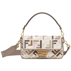 Replica Borsa Baguette Media Fendi Motivo FF Ricamato Multicolor 8BR600 Grigio
